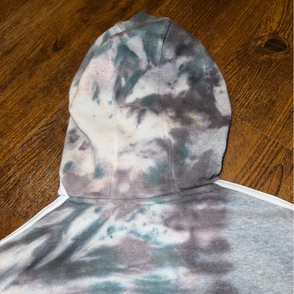 Adidas Gray Split Tie Dye Green Black Crop Long Sleeve Hooded Pullover Size S - Picture 11 of 14